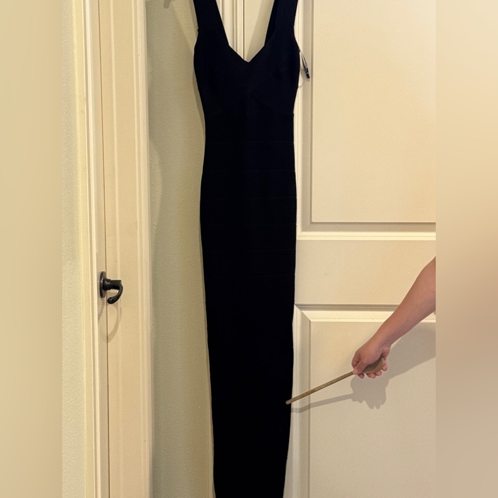 Herve Leger Estrella Black Stretch Ribbed Long Bandage Dress XXS (with defect ) - Picture 5 of 5